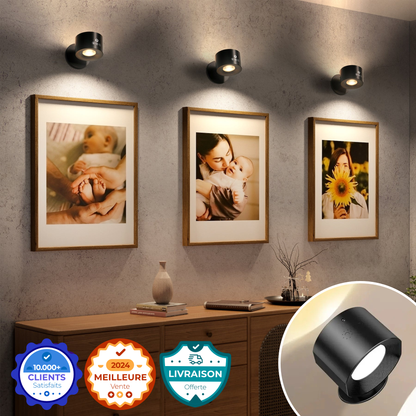 AURA+™ — Applique murale DEL sans fil, sans trou, orientable 360°