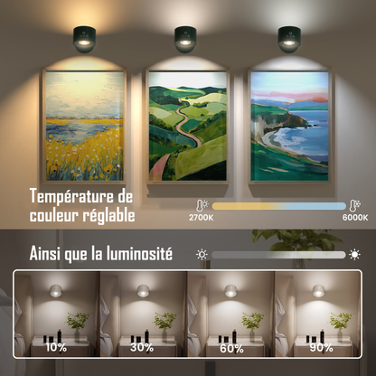 AURA+™ — Applique murale DEL sans fil, sans trou, orientable 360°