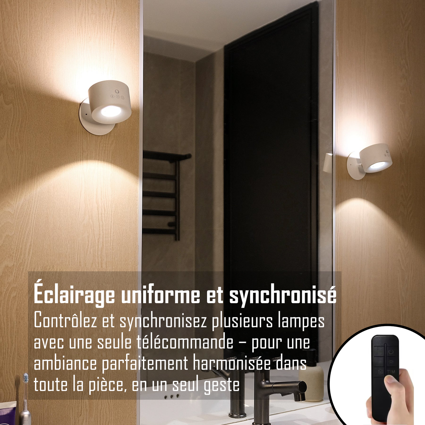 AURA+™ — Applique murale DEL sans fil, sans trou, orientable 360°