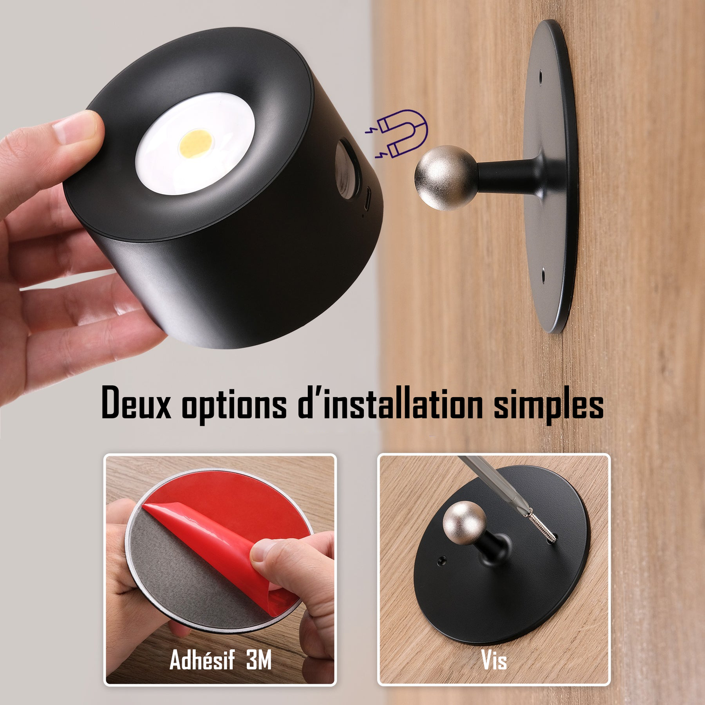 AURA+™ — Applique murale DEL sans fil, sans trou, orientable 360°