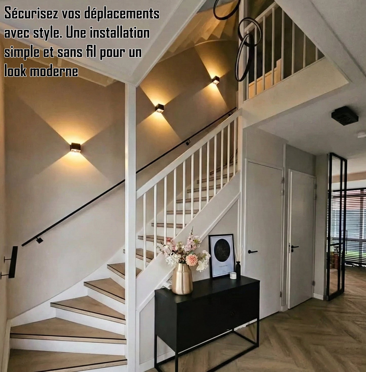 NOCTEA™ – Applique murale LED carrée sans fil avec détecteur de mouvement | Fixation sans trou