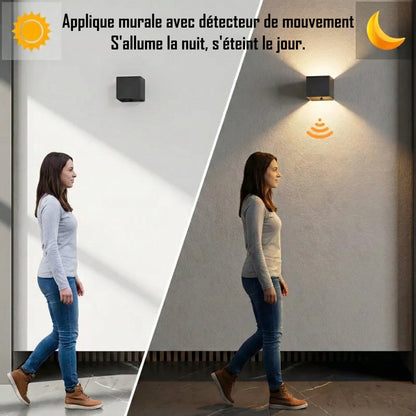 NOCTEA™ – Applique murale LED carrée sans fil avec détecteur de mouvement | Fixation sans trou