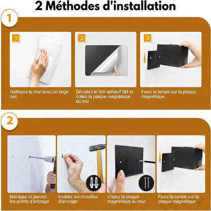 NOCTEA™ – Applique murale LED carrée sans fil avec détecteur de mouvement | Fixation sans trou